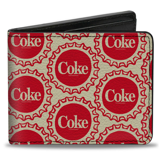 Bi-Fold Wallet - Coca-Cola COKE Bottle Caps Collage White/Red
