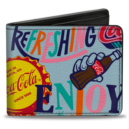 Bi-Fold Wallet - COCA-COLA DELICIOUS REFRESHING Bottle Caps Light Blue/Multi Color