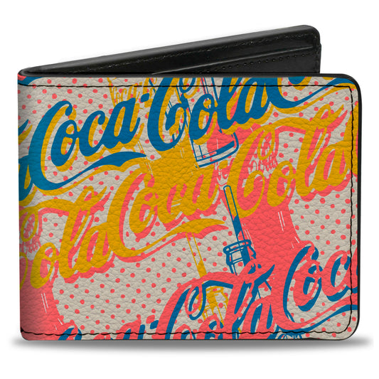 Bi-Fold Wallet - COCA-COLA Script Logo Stacked Pop Art White/Multi Pastel
