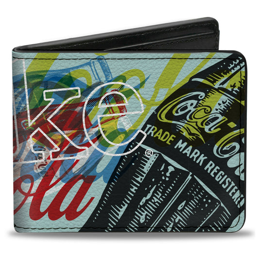 Bi-Fold Wallet - COCA-COLA COKE Logos and Bottle Pop Art White/Multi Color