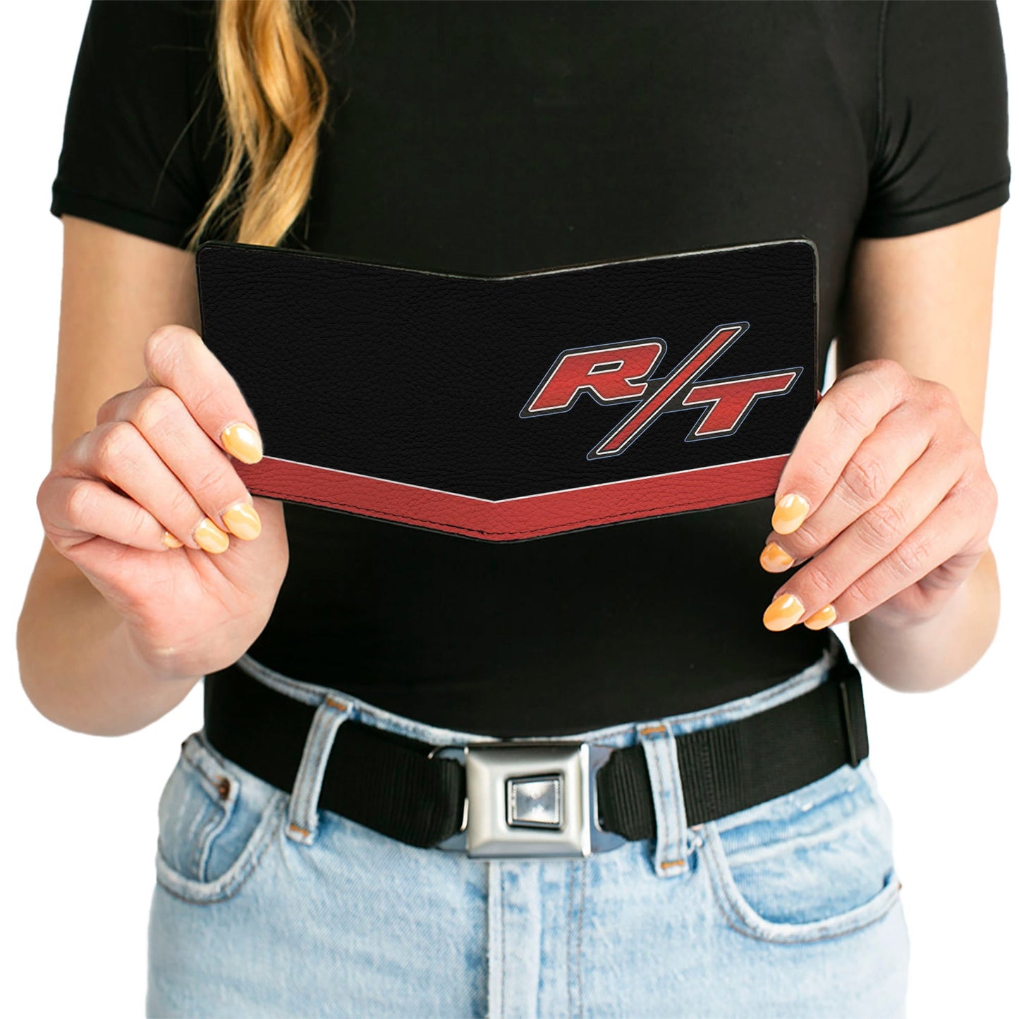 Bi-Fold Wallet - Dodge Challenger R T Emblem Stripe Black Blue White Red