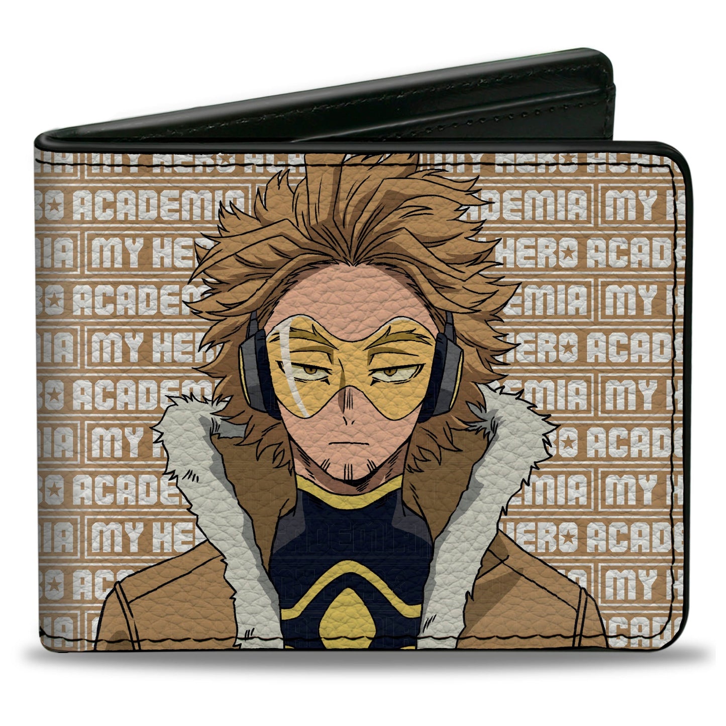 Bi-Fold Wallet - MY HERO ACADEMIA Hawks Pose with Text and Title Logo Tan/White