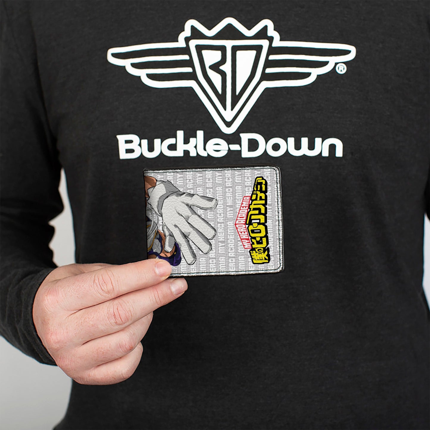 Bi-Fold Wallet - MY HERO ACADEMIA Rumi Usagiyama Pose with Text and Title Logo Gray/White