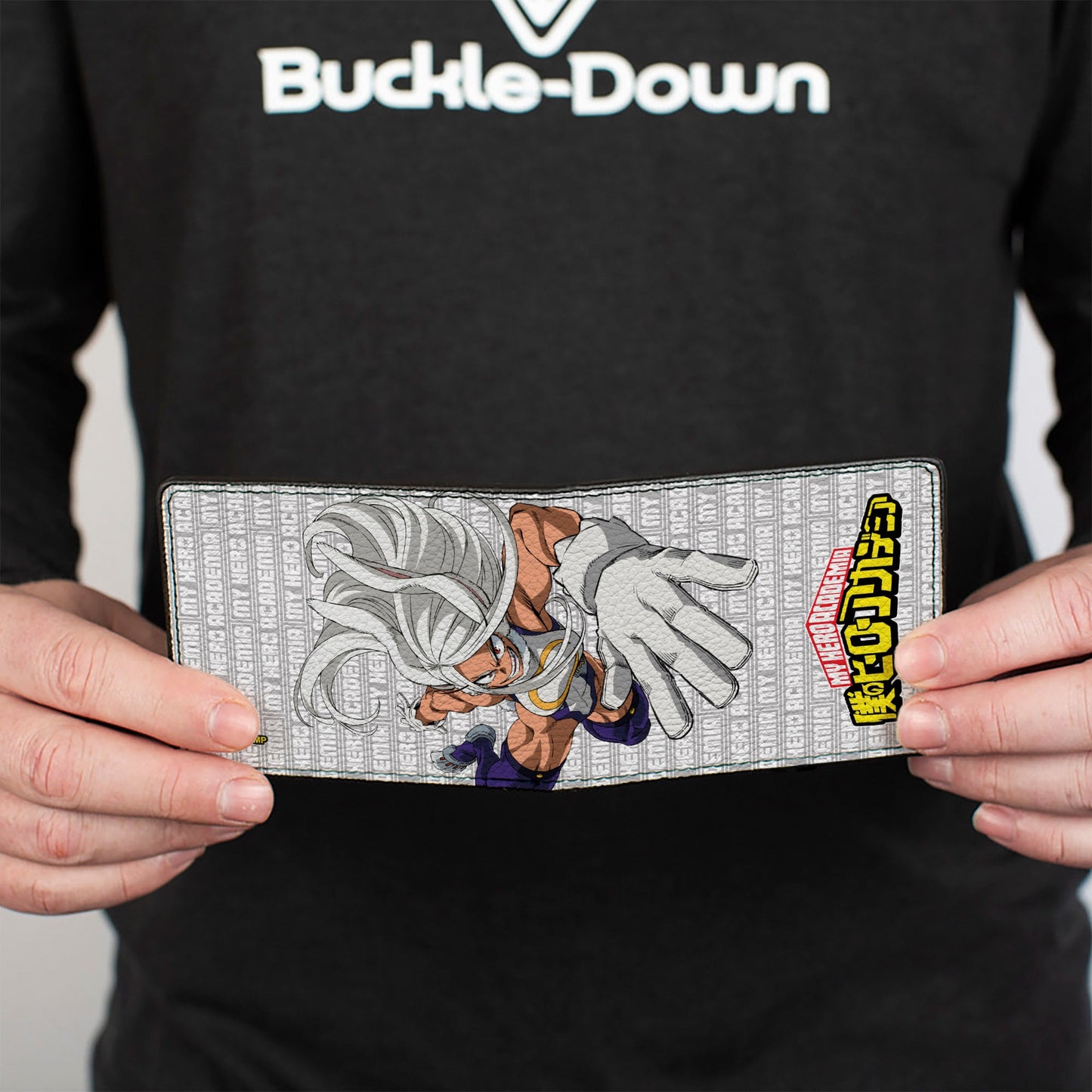 Bi-Fold Wallet - MY HERO ACADEMIA Rumi Usagiyama Pose with Text and Title Logo Gray/White