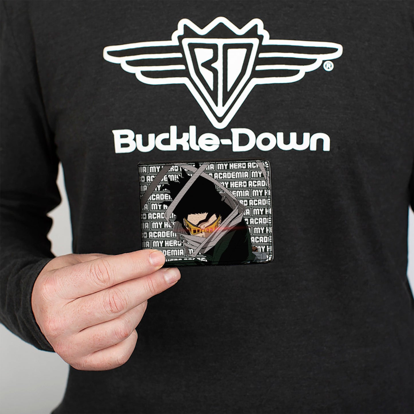 Bi-Fold Wallet - MY HERO ACADEMIA Eraser Head Pose with Text and Title Logo Black/White