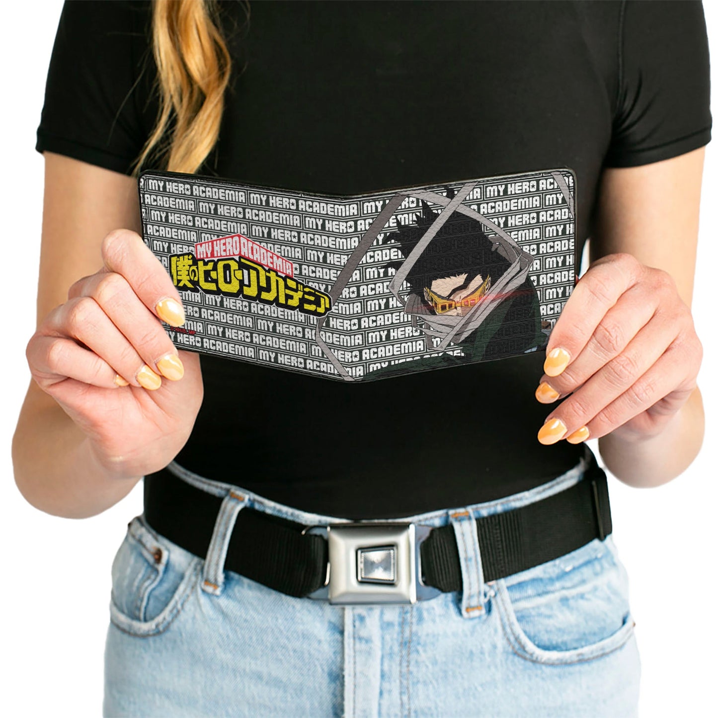 Bi-Fold Wallet - MY HERO ACADEMIA Eraser Head Pose with Text and Title Logo Black/White