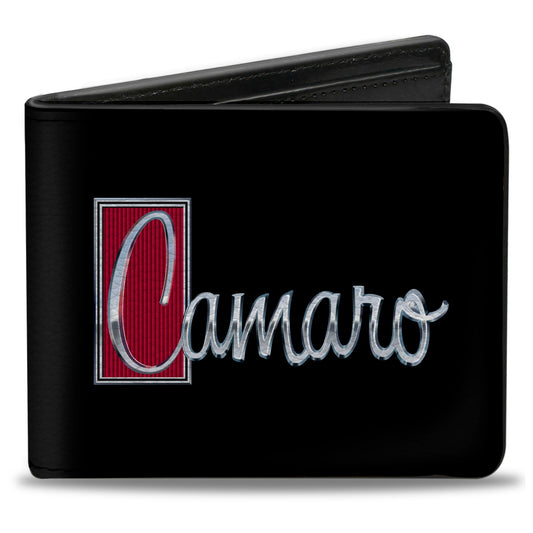 Bi-Fold Wallet - 1972 CAMARO Script Emblem Black Silver Reds