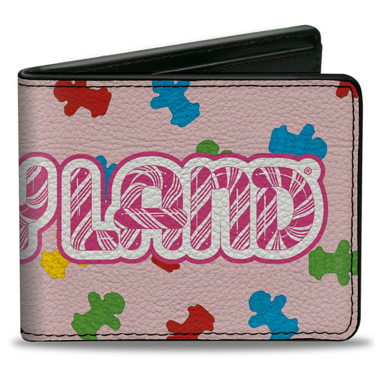 Bi-Fold Wallet - CANDYLAND Title Logo and Gingerbread Token Icons Scattered Pink