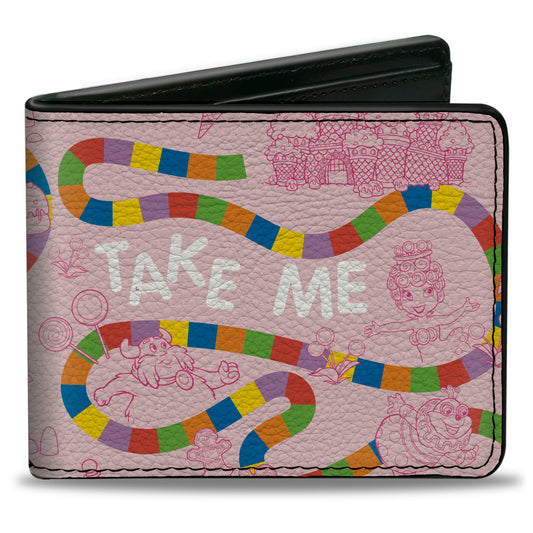 Bi-Fold Wallet - Candy Land Game Path and Characters TAKE ME TO THE CANDY Pinks
