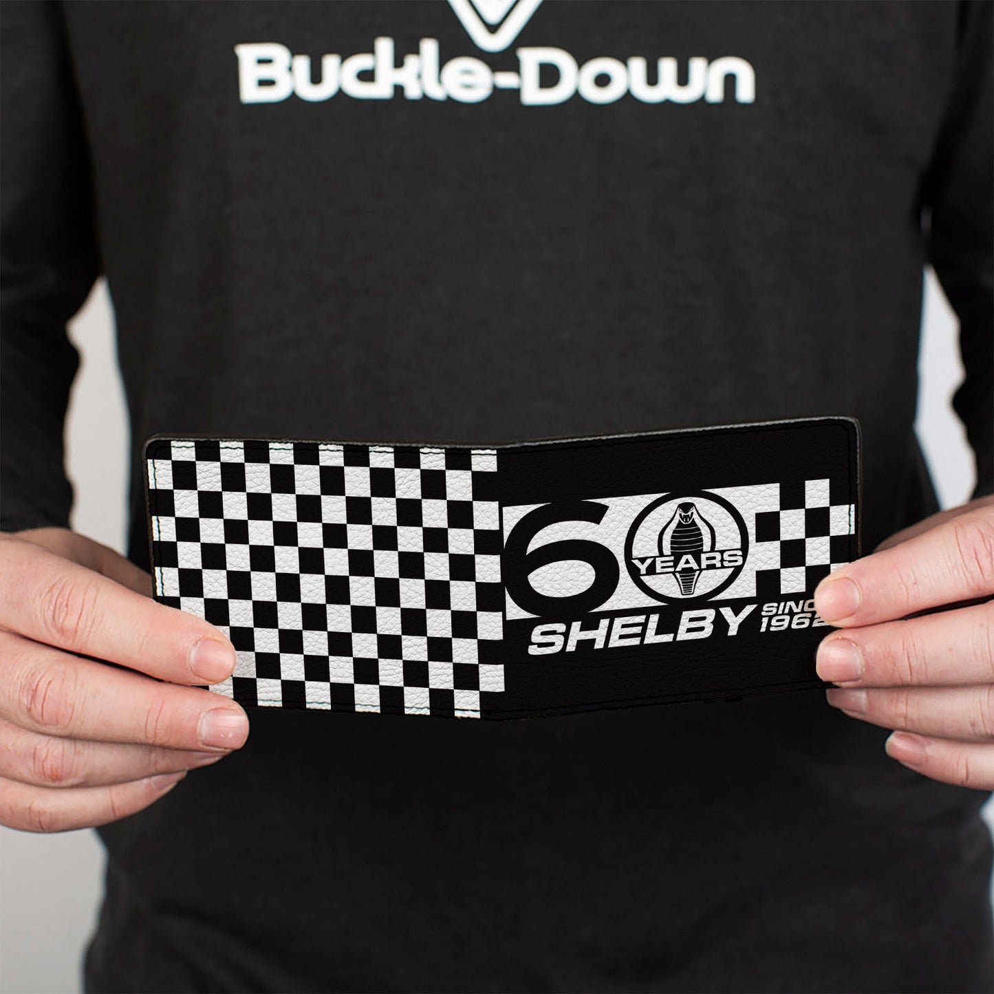 Bi-Fold Wallet - Carroll Shelby 60 YEARS-SHELBY SINCE 1962 Checker Logo Black White