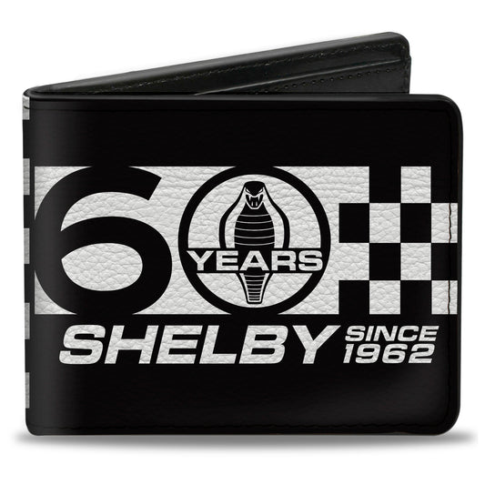 Bi-Fold Wallet - Carroll Shelby 60 YEARS-SHELBY SINCE 1962 Checker Logo Black White