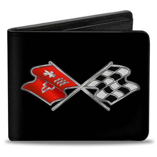 Bi-Fold Wallet - Corvette C3 Crossed Flags Logo Black