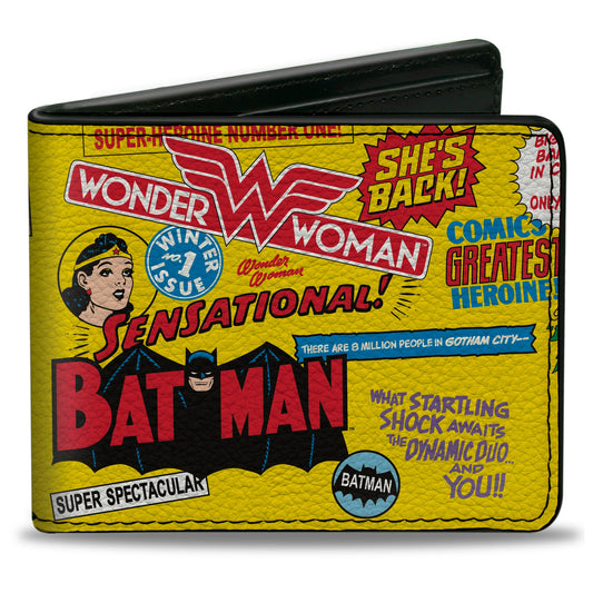 Bi-Fold Wallet - Justice League Vintage Superhero Anniversary Icons Collage Yellow