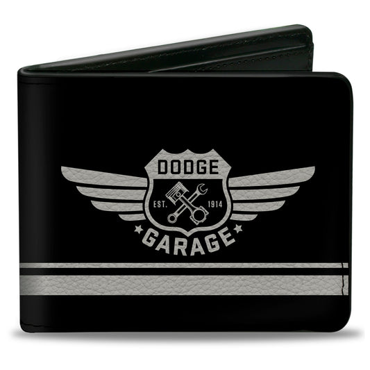 Bi-Fold Wallet - DODGE GARAGE Emblem Stripe Black Light Gray