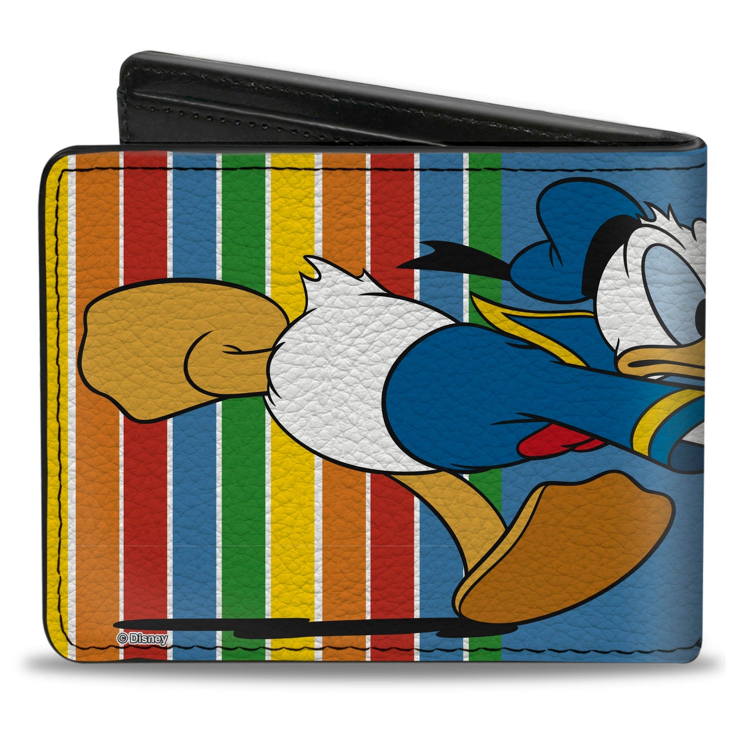 Bi-Fold Wallet - Donald Duck Beach Ball Pose Stripes Blue Multi Color