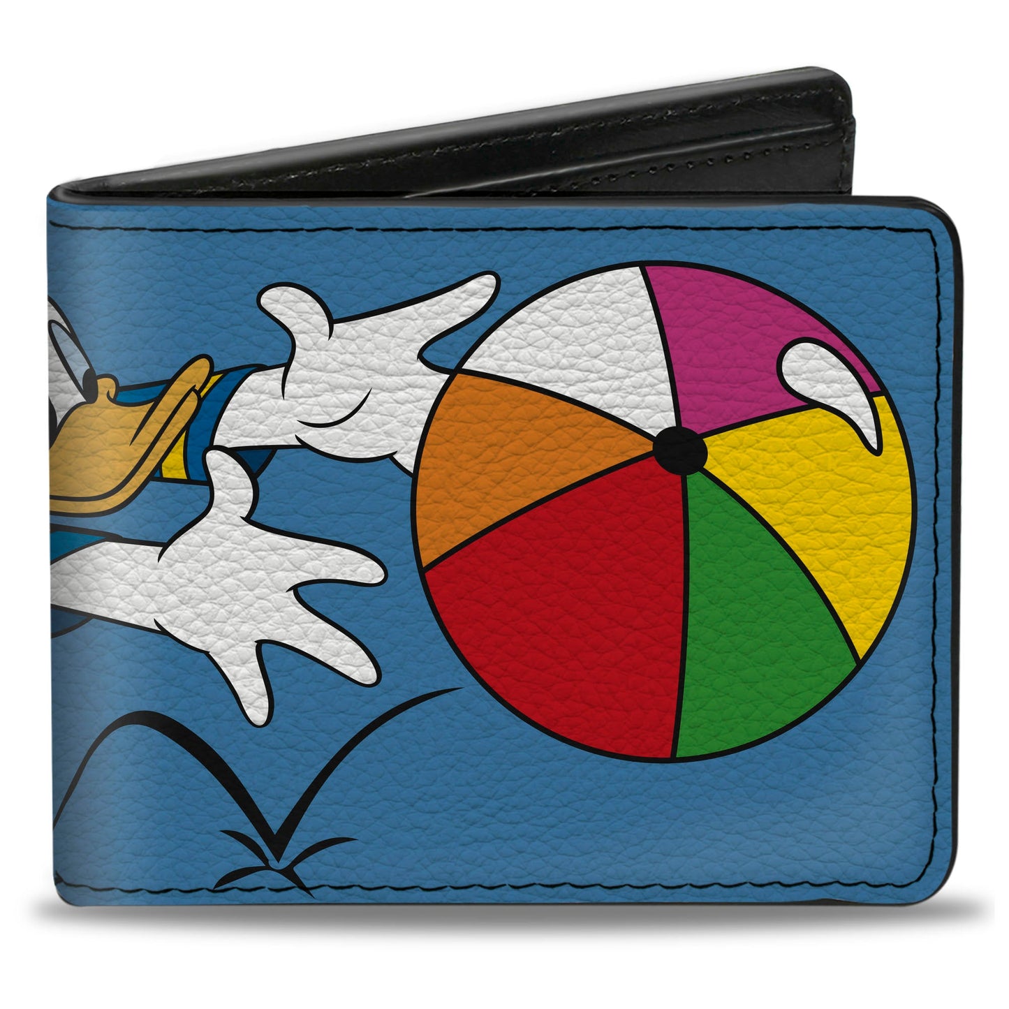 Bi-Fold Wallet - Donald Duck Beach Ball Pose Stripes Blue Multi Color
