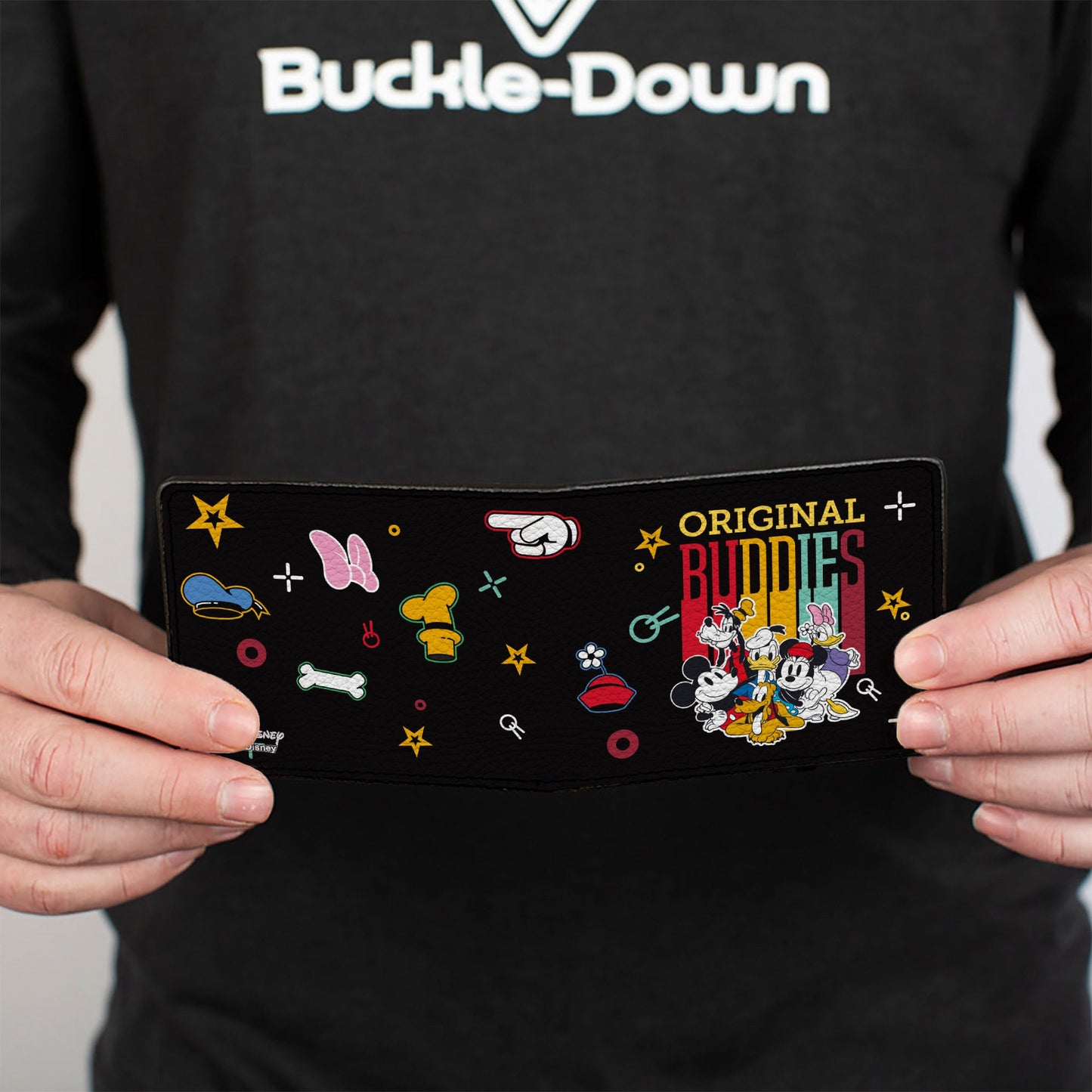 Bi-Fold Wallet - Sensational Six ORIGINAL BUDDIES Group Pose Icons Scattered Black Multi Color