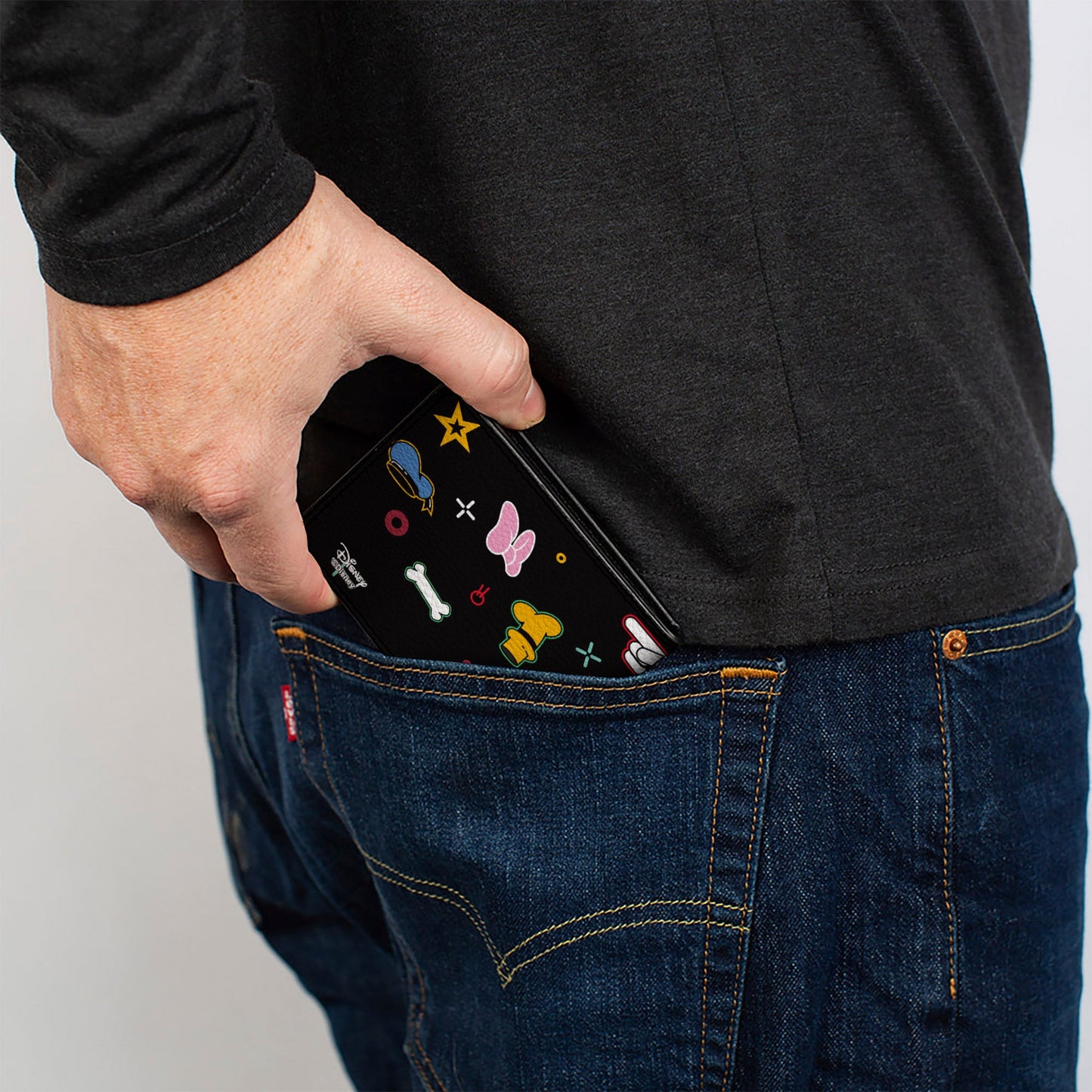 Bi-Fold Wallet - Sensational Six ORIGINAL BUDDIES Group Pose Icons Scattered Black Multi Color