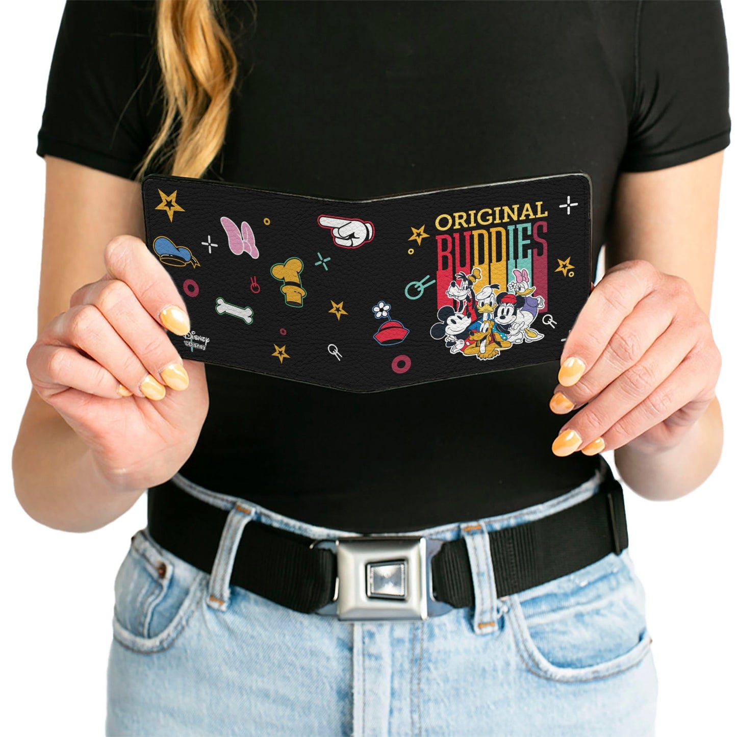 Bi-Fold Wallet - Sensational Six ORIGINAL BUDDIES Group Pose Icons Scattered Black Multi Color