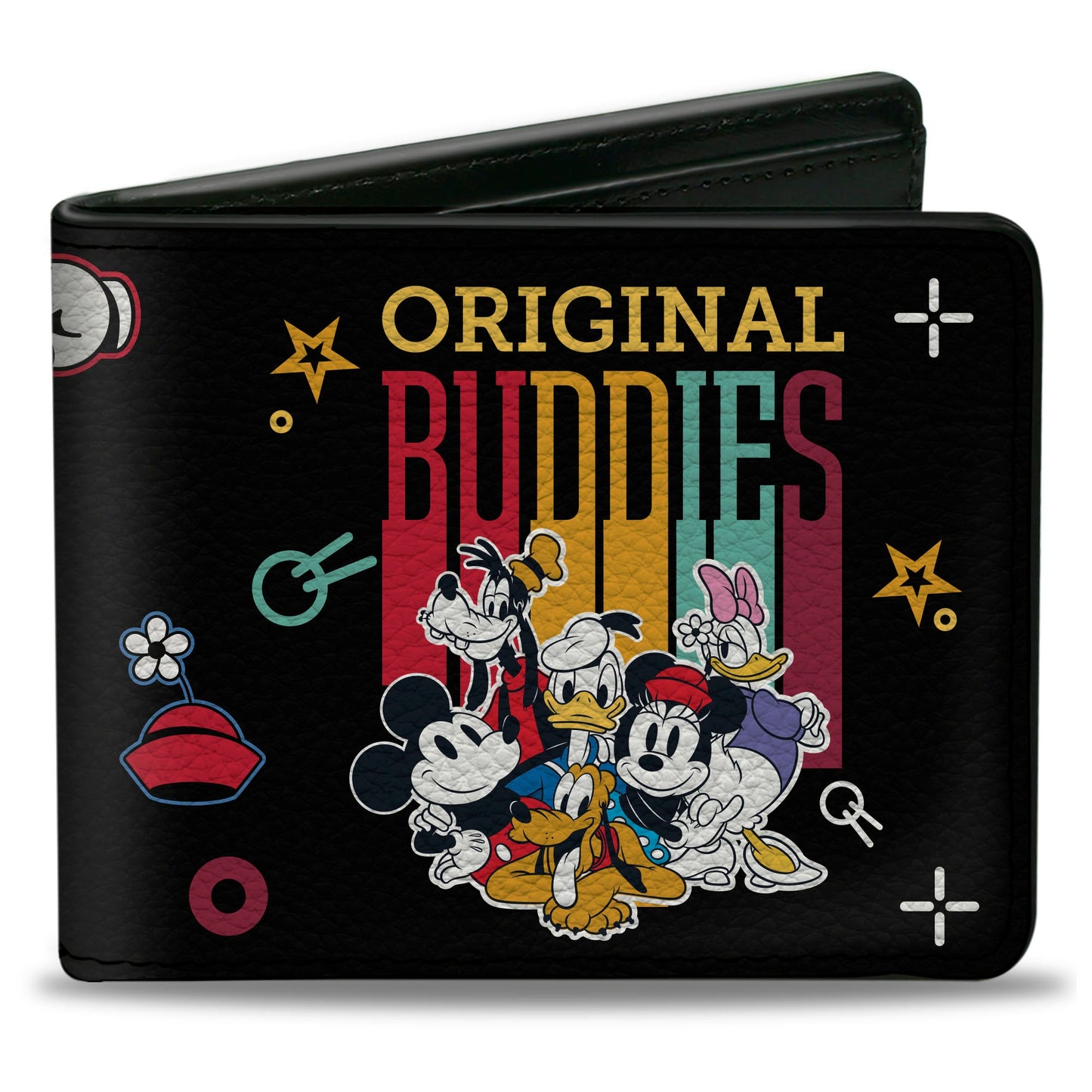 Bi-Fold Wallet - Sensational Six ORIGINAL BUDDIES Group Pose Icons Scattered Black Multi Color