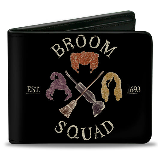 Bi-Fold Wallet - Hocus Pocus Sanderson Sisters BROOM SQUAD Crest Black White Multi Color