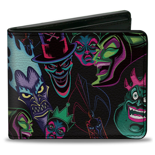 Bi-Fold Wallet - Disney Villain Faces Collage Black Multi Neon