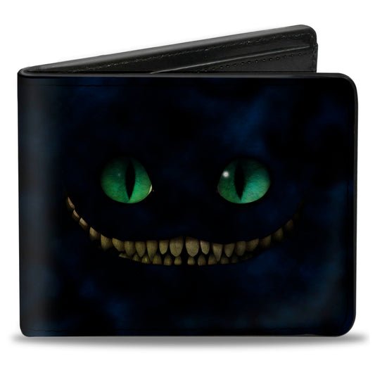 Bi-Fold Wallet - Tim Burton's Cheshire Cat Eyes & Teeth + Tree Pose Smokey Blues