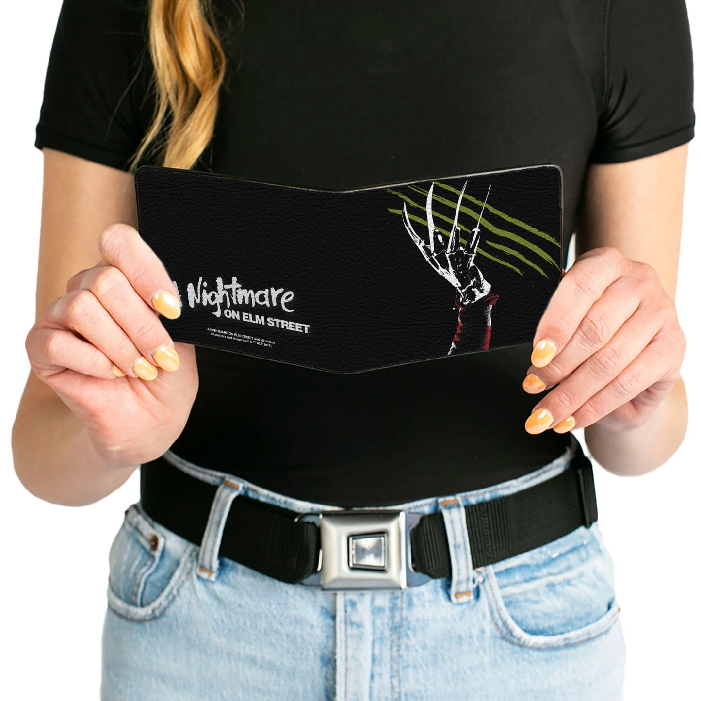 Bi-Fold Wallet - A Nightmare on Elm Street Freddy's Hand Scratching + Logo Black White Green Reds
