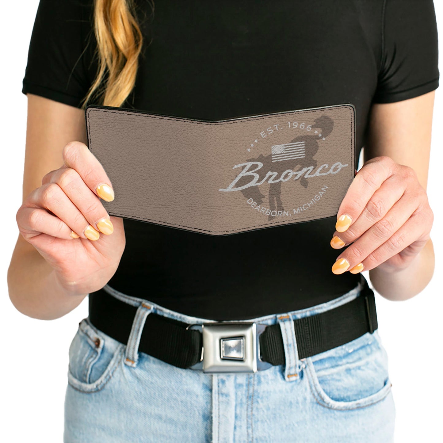 Bi-Fold Wallet - Ford Bucking Bronco Icon Established Brand Logo Browns/White