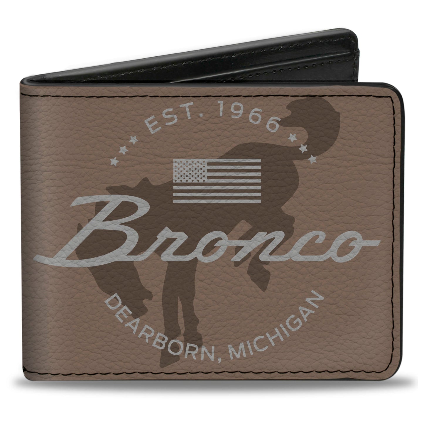 Bi-Fold Wallet - Ford Bucking Bronco Icon Established Brand Logo Browns/White