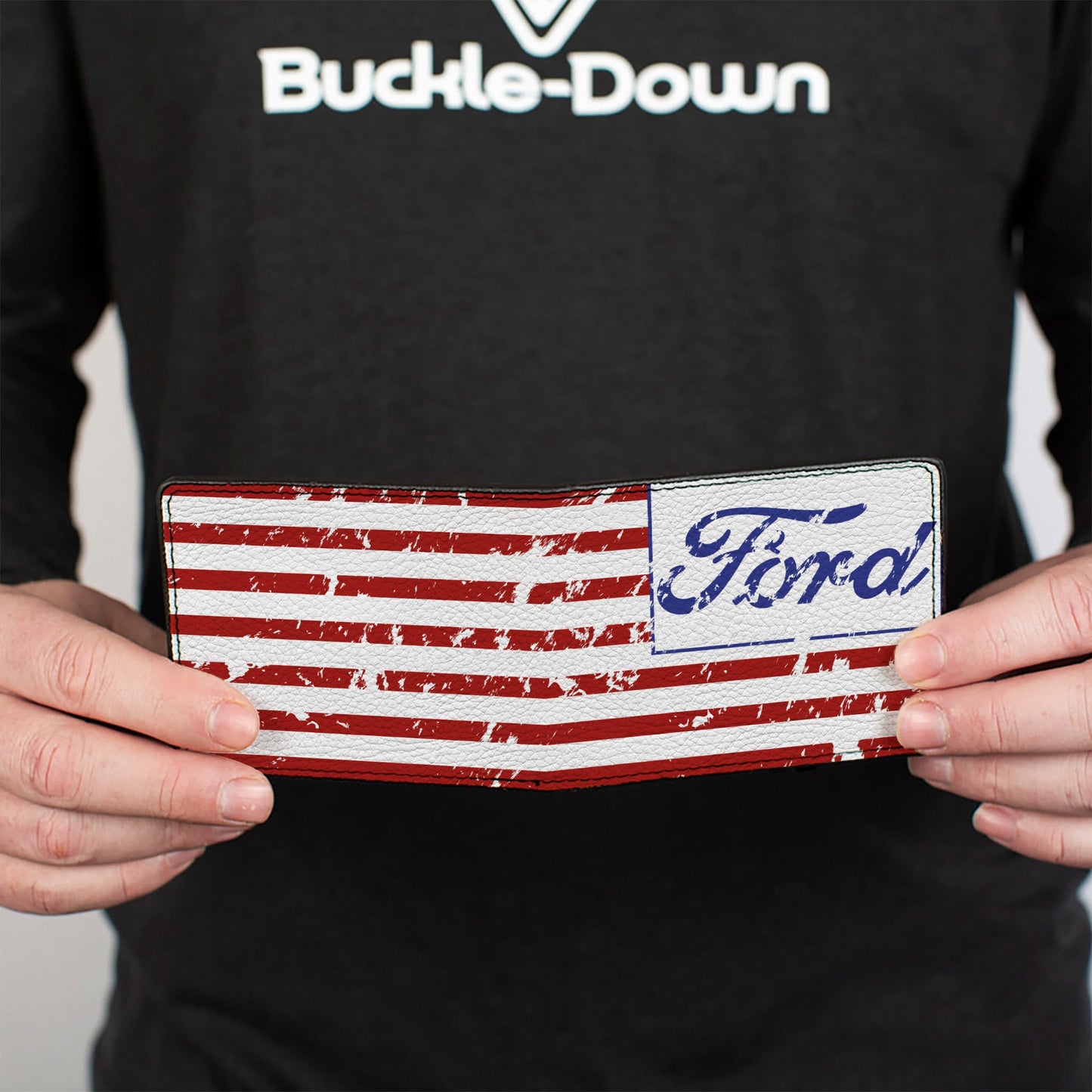 Bi-Fold Wallet - FORD Script Americana Flag Weathered White Red Blue