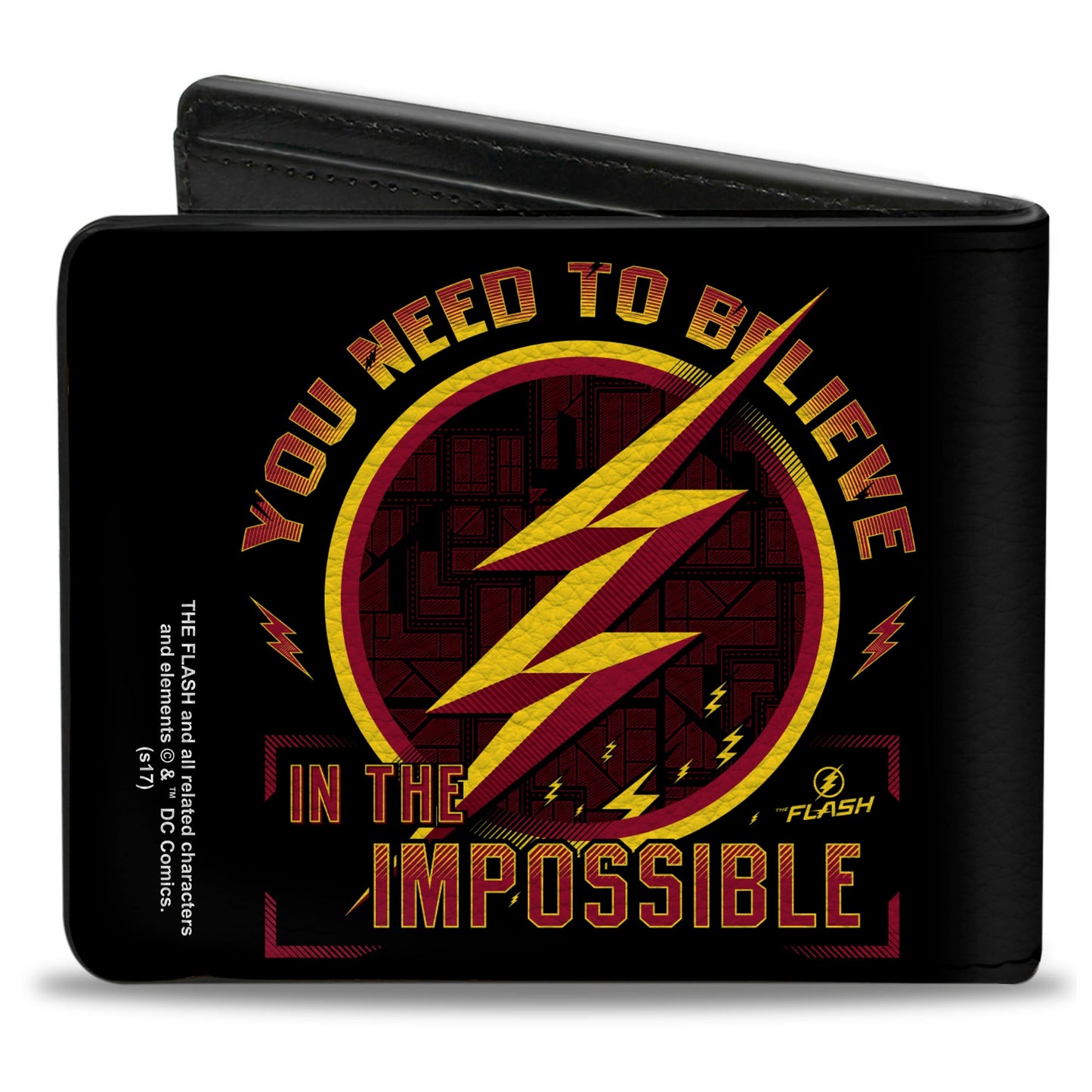 Bi-Fold Wallet - The Flash Logo9 YOU NEED TO BELIEVE IN THE IMPOSSIBLE Black Gold Reds