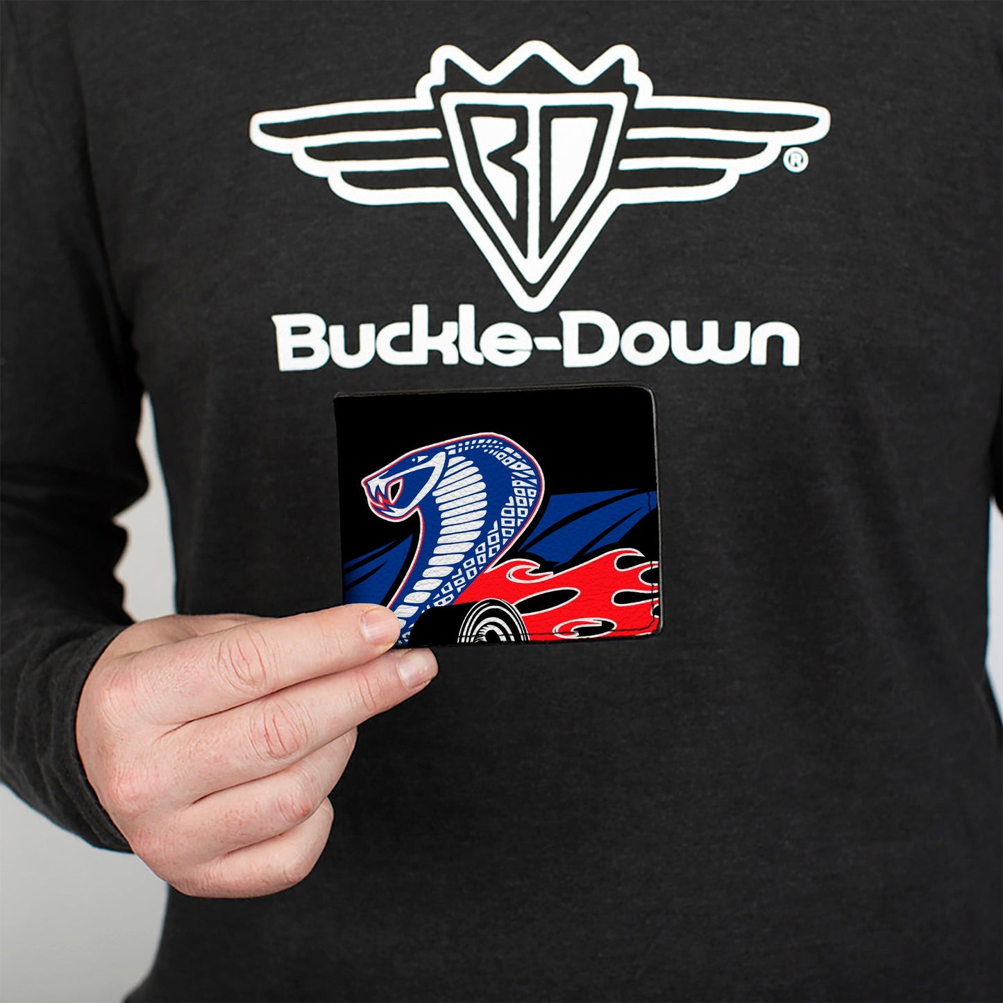 Bi-Fold Wallet - Flaming Cobra Jet Black Blue White Red