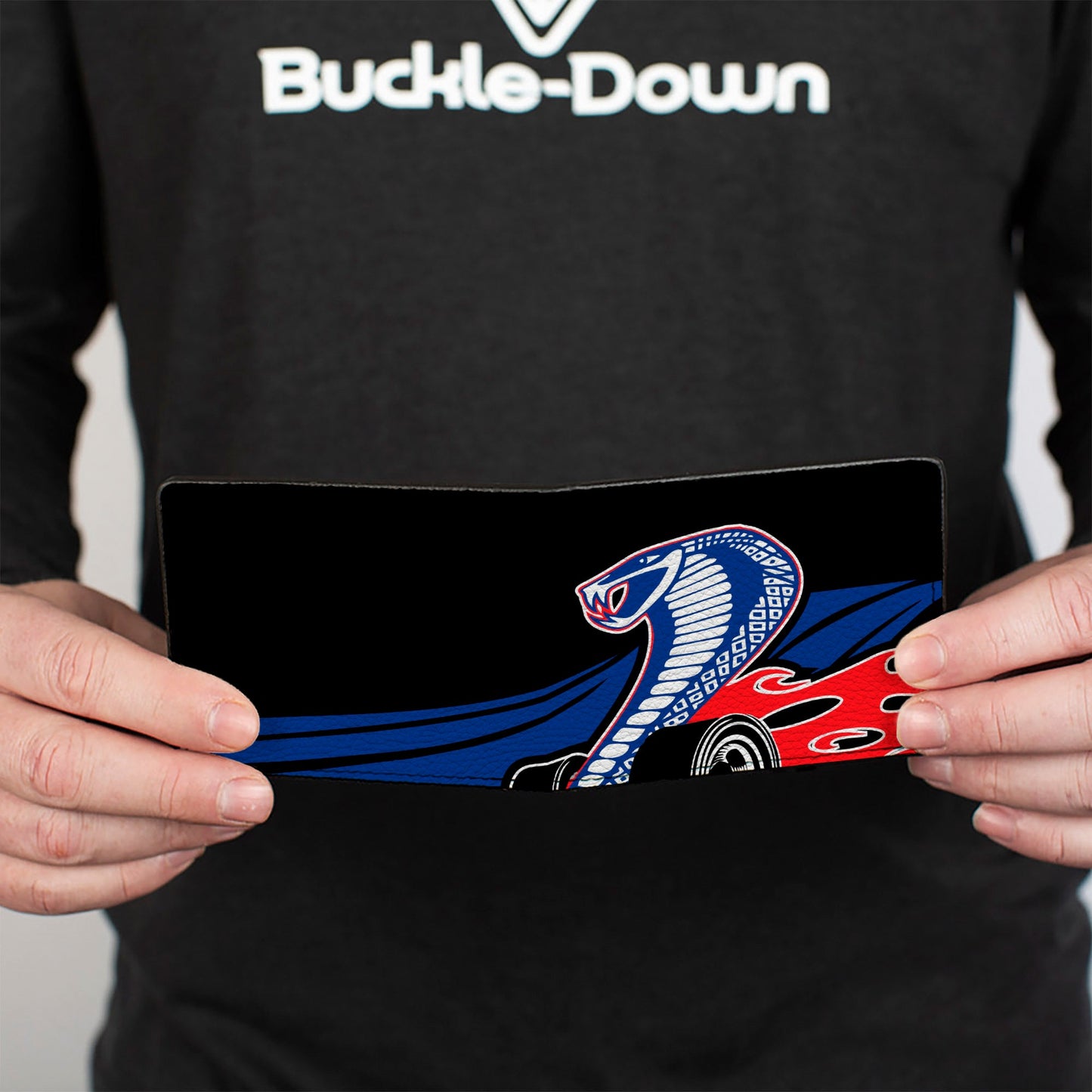 Bi-Fold Wallet - Flaming Cobra Jet Black Blue White Red