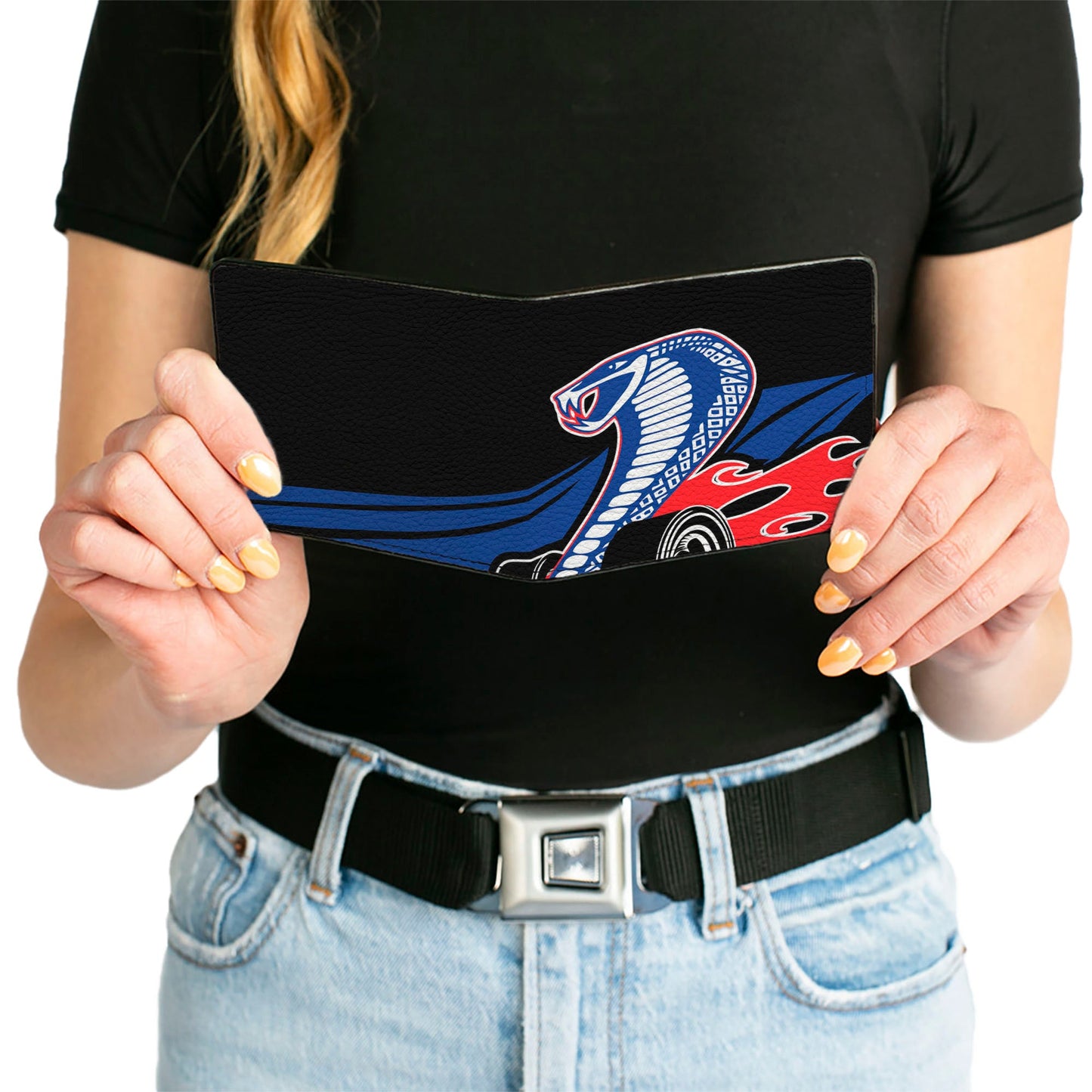 Bi-Fold Wallet - Flaming Cobra Jet Black Blue White Red