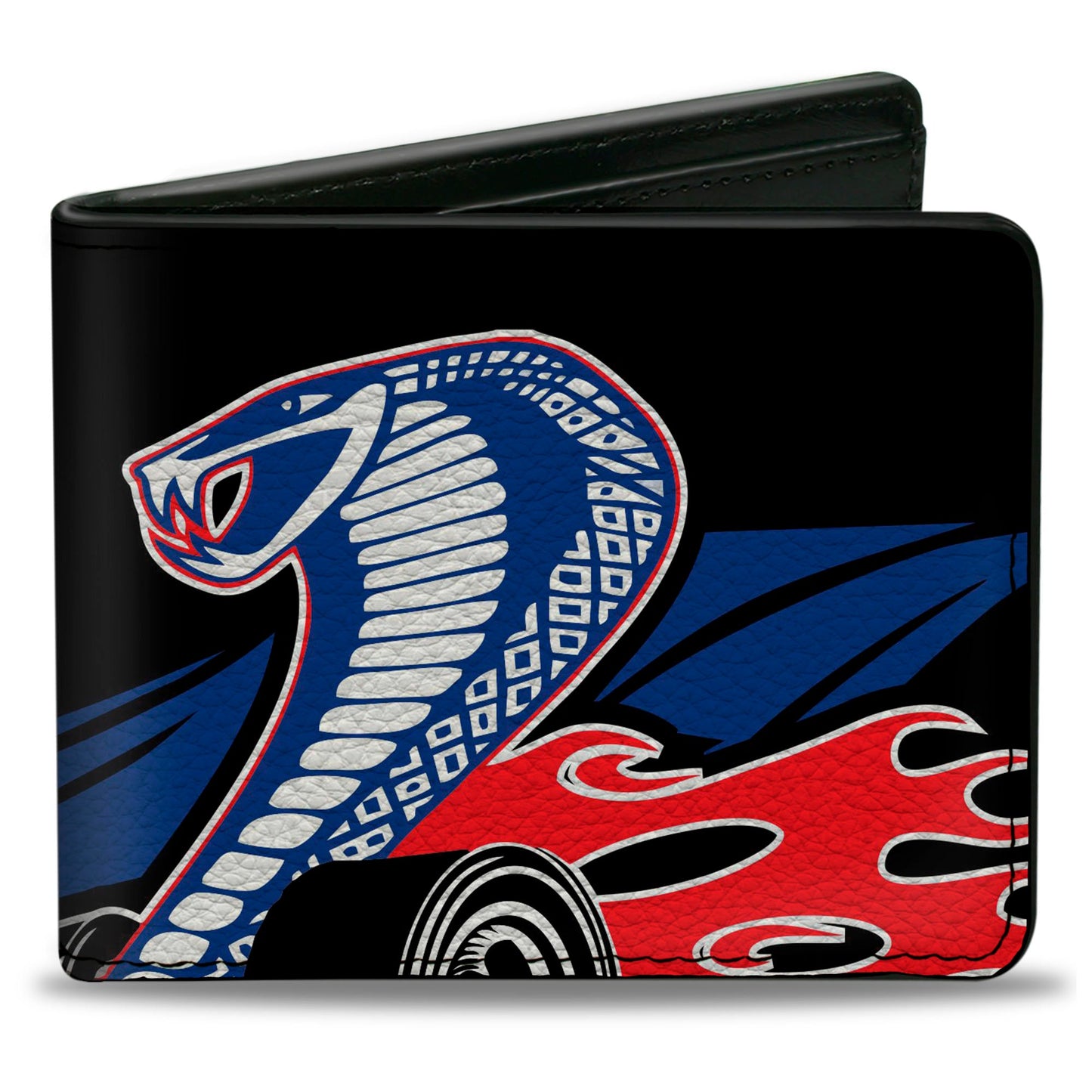 Bi-Fold Wallet - Flaming Cobra Jet Black Blue White Red