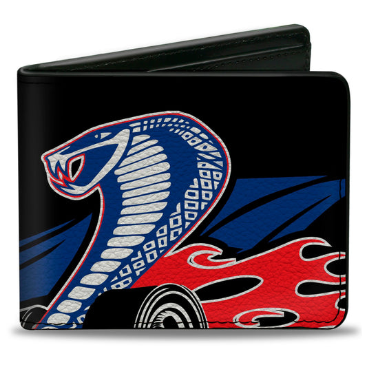 Bi-Fold Wallet - Flaming Cobra Jet Black Blue White Red