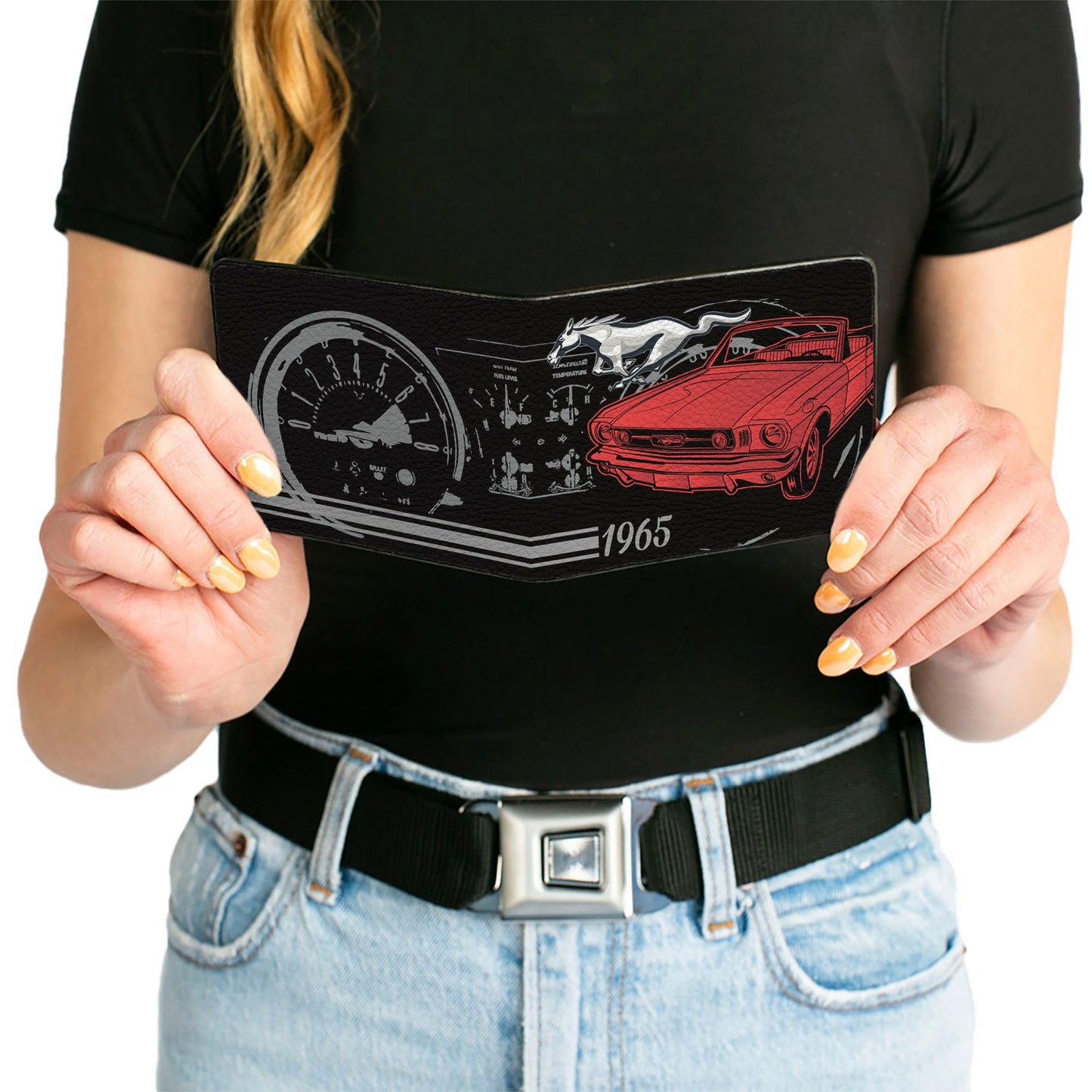 Bi-Fold Wallet - Ford Mustang 1965 Control Panel Black Silver Red