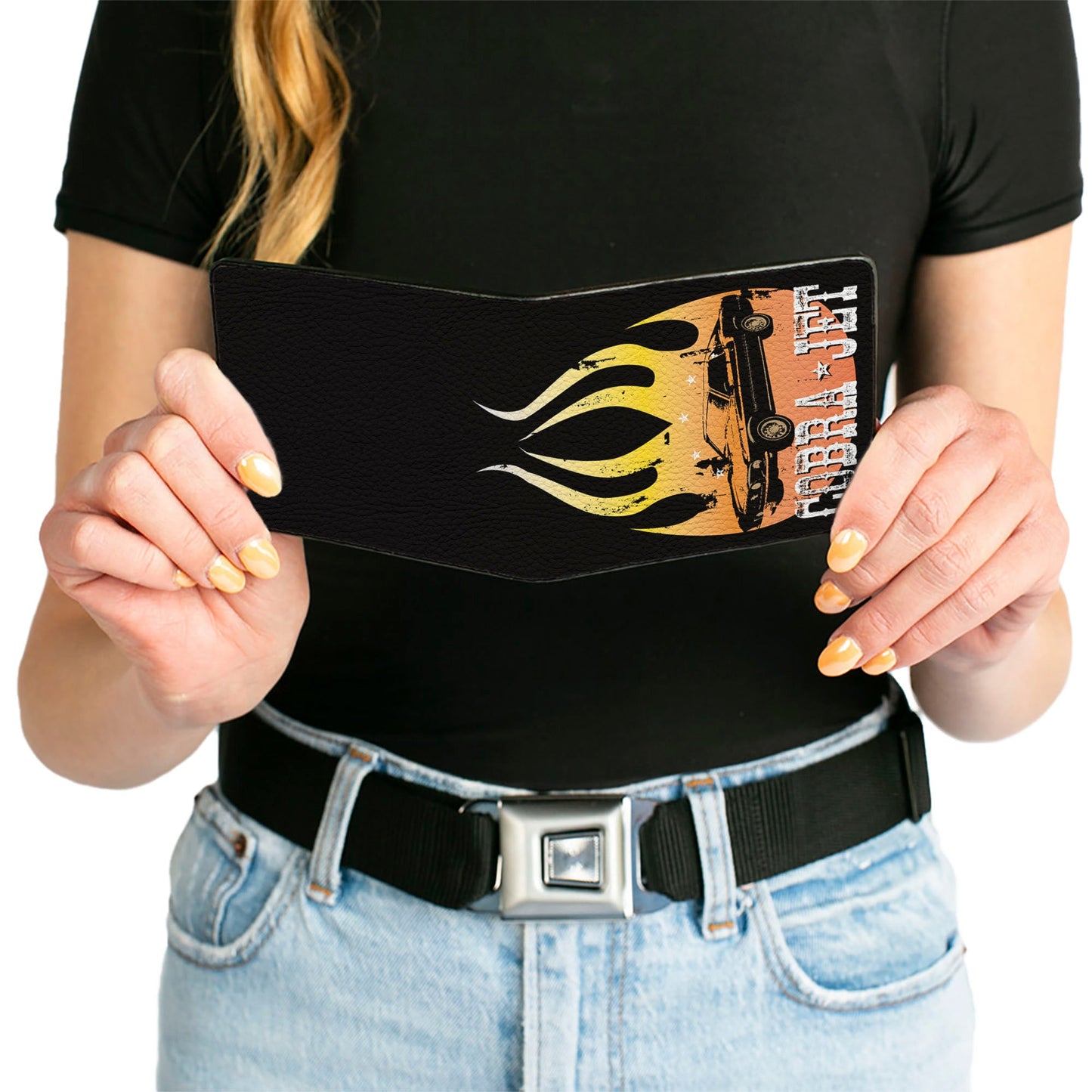 Bi-Fold Wallet - Mustang Flame COBRA JET Black Yellow-Red Fade White