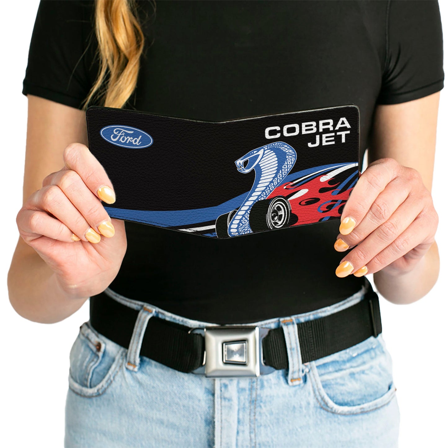 Bi-Fold Wallet - COBRA JET Logo + FORD Oval Black Blue White Red