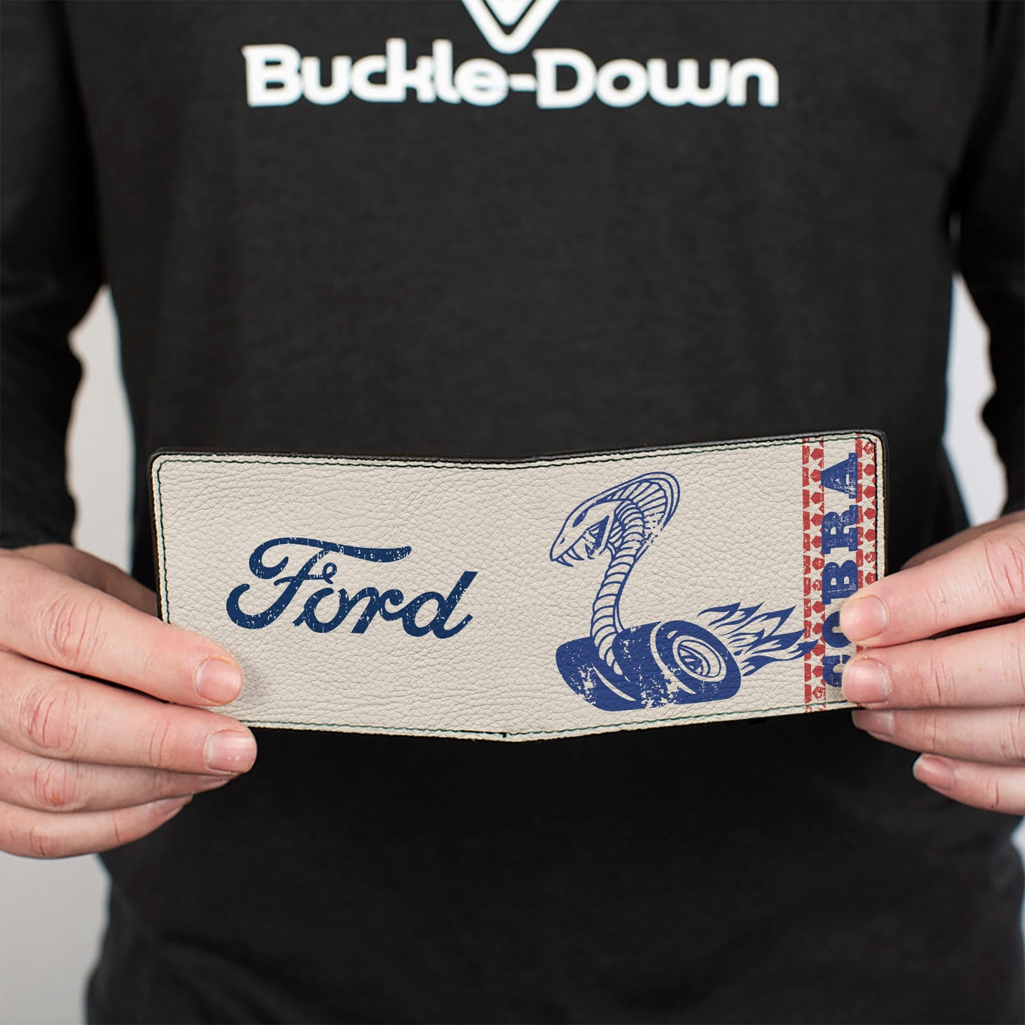 Bi-Fold Wallet - Vintage Cobra Jet Logo COBRA Stars + FORD Script Ivory Navy Red