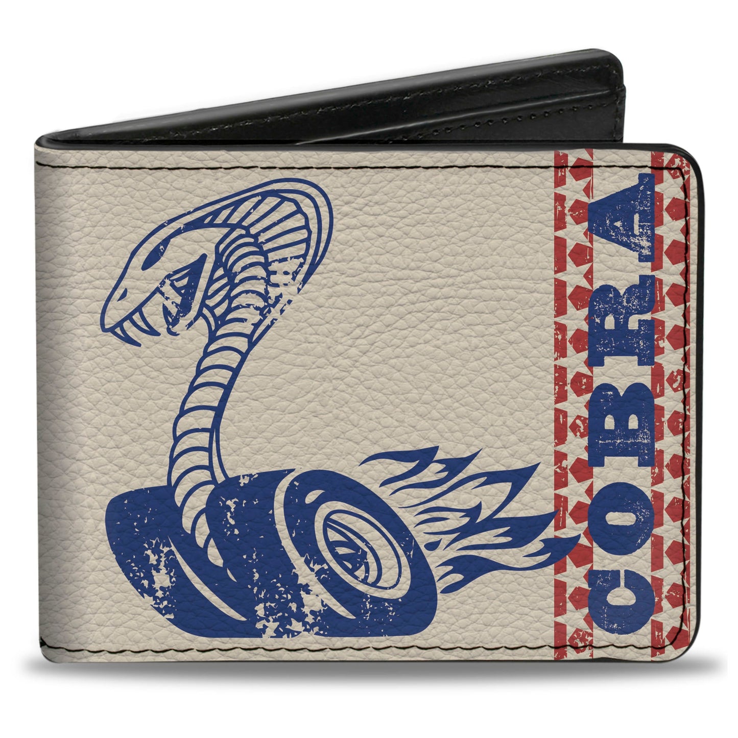 Bi-Fold Wallet - Vintage Cobra Jet Logo COBRA Stars + FORD Script Ivory Navy Red