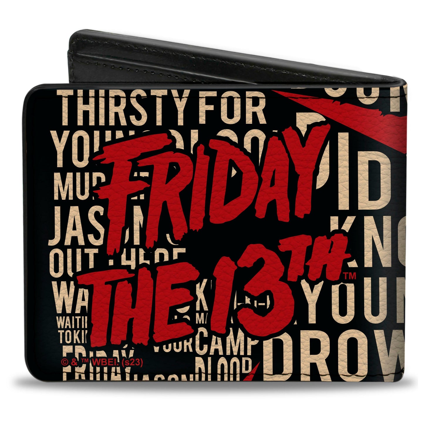 Bi-Fold Wallet - FRIDAY THE 13th Jason Mask4 and Title Logo with Quotes Typography Black