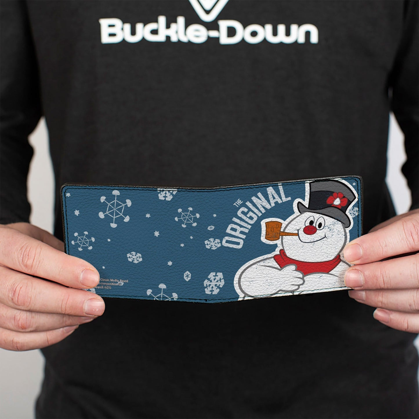 Bi-Fold Wallet - THE ORIGINAL Frosty the Snowman Pose Snowflakes Blue White