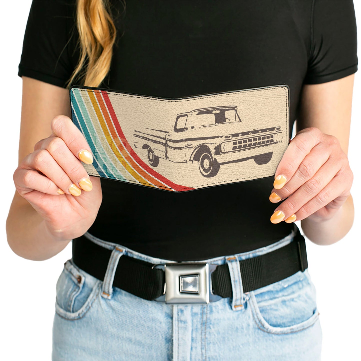 Bi-Fold Wallet - Ford F-100 Truck Stripe Beige/Rainbow