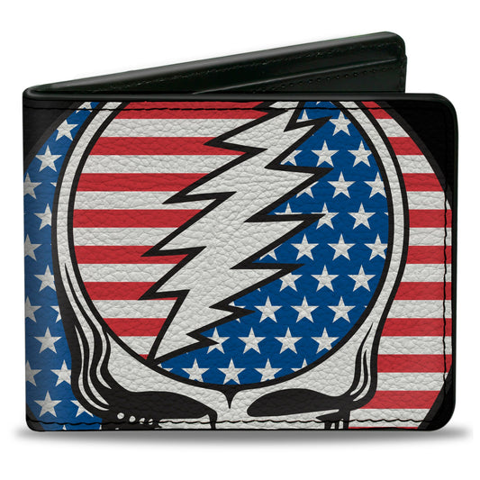Bi-Fold Wallet - GRATEFUL DEAD Steal Your Face Stars and Stripes Close-Up Black/White/Red/Blue