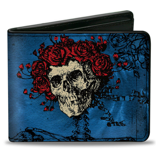 Bi-Fold Wallet - Skull & Roses + GRATEFUL DEAD Roses Blues Black Red