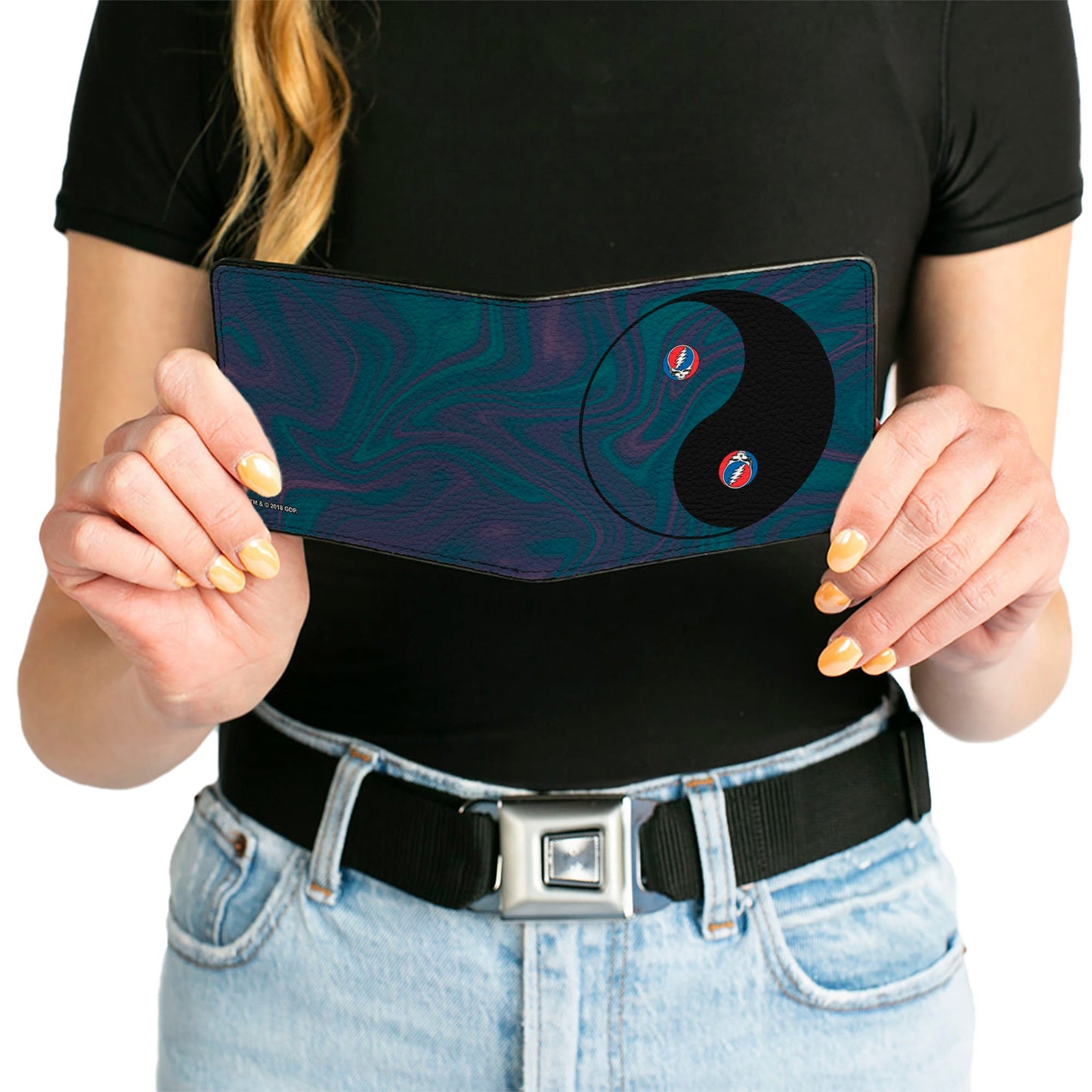Bi-Fold Wallet - Grateful Dead Space Your Face Yin Yang Swirl Blues Purples Black