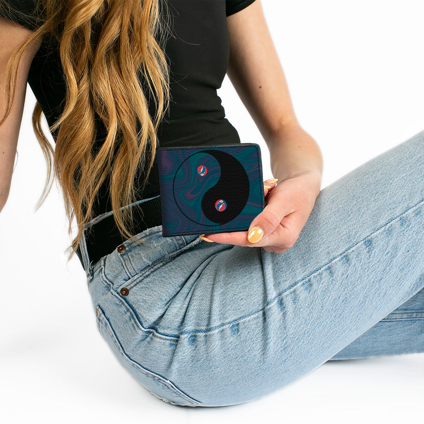 Bi-Fold Wallet - Grateful Dead Space Your Face Yin Yang Swirl Blues Purples Black