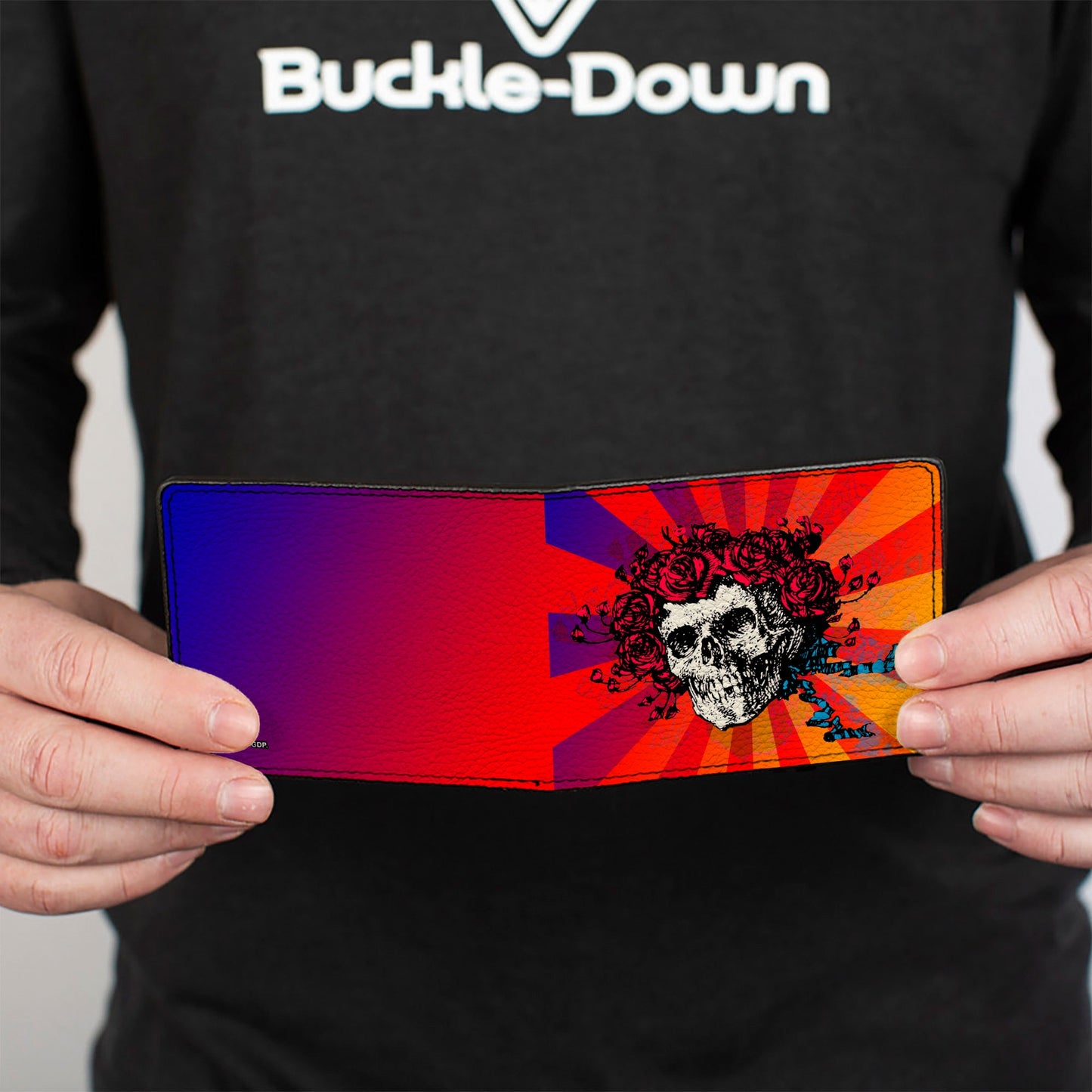 Bi-Fold Wallet - Skull & Roses Rays Ombre Orange Reds Blues